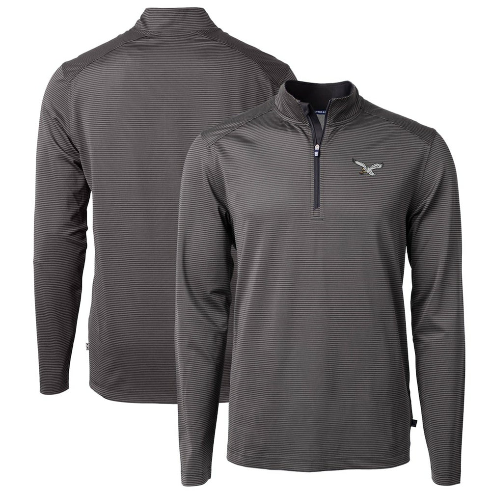 Philadelphia Eagles Cutter & Buck Gridiron Classics Big & Tall Virtue Eco Pique Micro Stripe Recycled Quarter-Zip Pullover Top - Charcoal - NFL