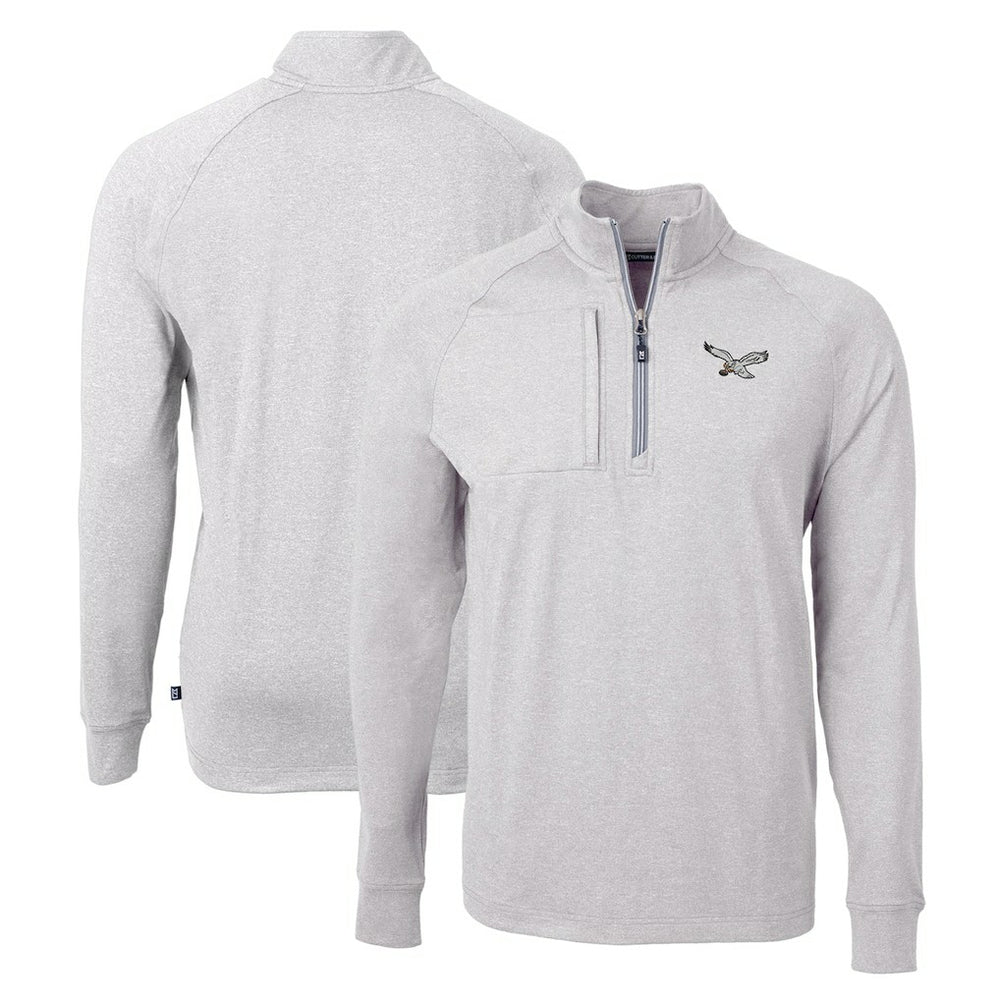 Philadelphia Eagles Cutter & Buck Gridiron Classics Big & Tall Adapt Eco Knit Heather Quarter-Zip Pullover Top - Heather Gray - NFL