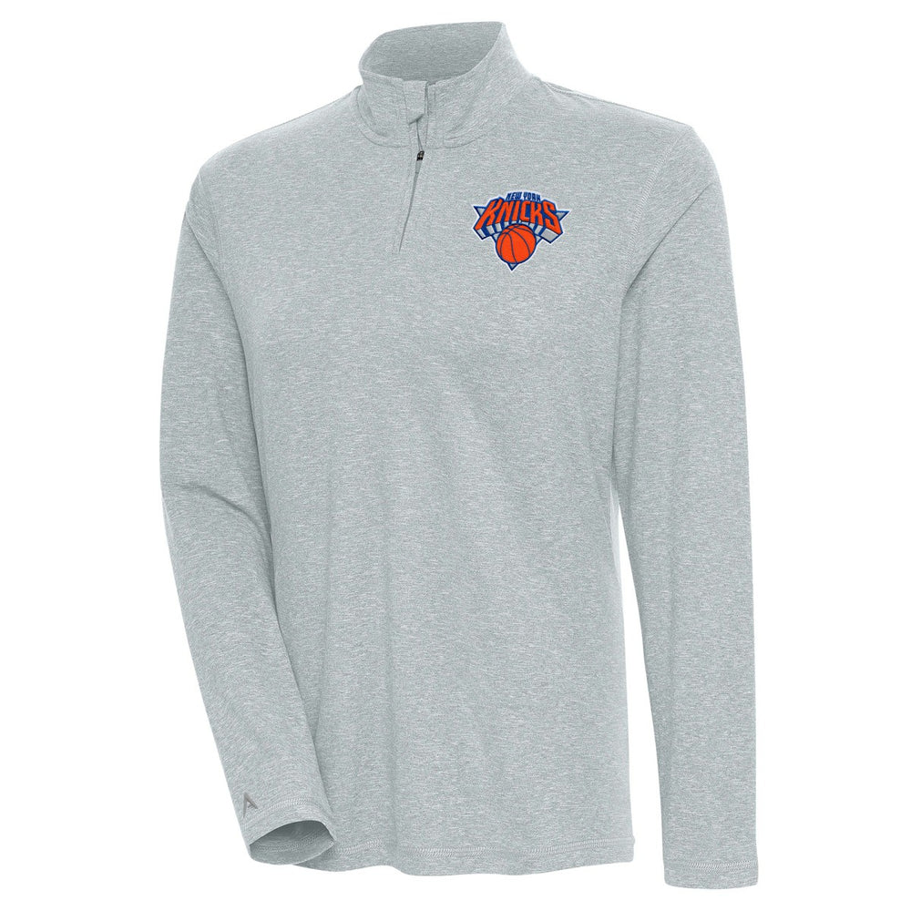 New York Knicks Antigua Women's Confront Quarter-Zip Pullover Top Heather Gray