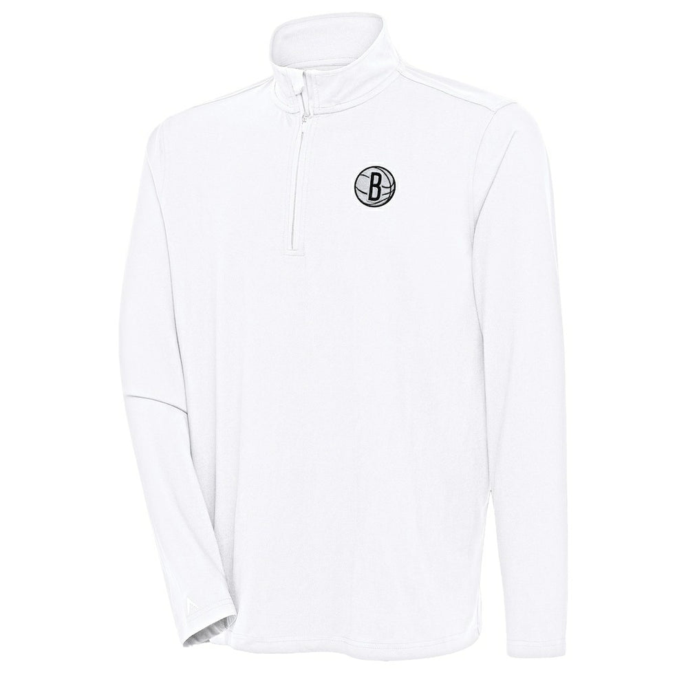 Brooklyn Nets Antigua Hunk Quarter-Zip Pullover Top White