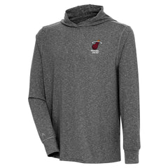 Miami Heat Antigua Saga Long Sleeve Hoodie T-Shirt Heather Black