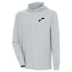 Utah Jazz Antigua Saga Long Sleeve Hoodie T-Shirt Heather Gray