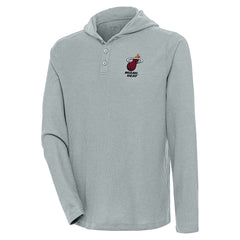 Miami Heat Antigua Strong Hold Long Sleeve Henley Hoodie T-Shirt Gray