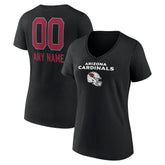 Arizona Cardinals Women's Personalized Name & Number Team Wordmark V-Neck T-Shirt - Black - NFL