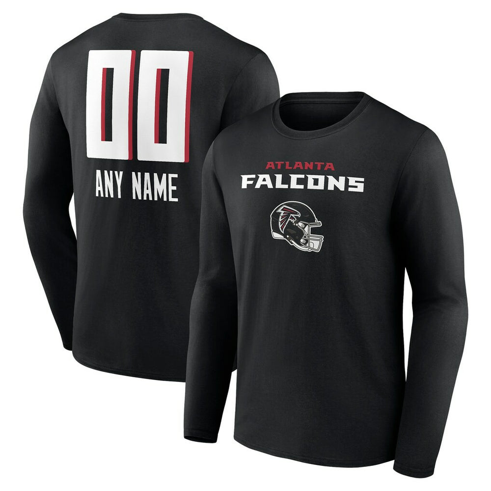 Atlanta Falcons Personalized Name & Number Team Wordmark Long Sleeve T-Shirt - Black - NFL