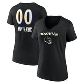 Baltimore Ravens Women's Personalized Name & Number Team Wordmark V-Neck T-Shirt - Black - NFL