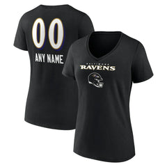 Baltimore Ravens Women's Personalized Name & Number Team Wordmark V-Neck T-Shirt - Black - NFL