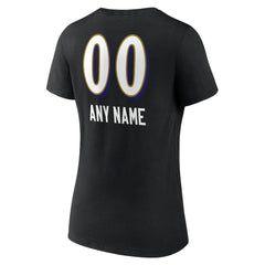 Baltimore Ravens Women's Personalized Name & Number Team Wordmark V-Neck T-Shirt - Black - NFL