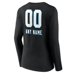 Carolina Panthers Women's Personalized Name & Number Team Wordmark Long Sleeve V-Neck T-Shirt - Black - NFL