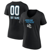 Carolina Panthers Women's Personalized Name & Number Team Wordmark V-Neck T-Shirt - Black - NFL
