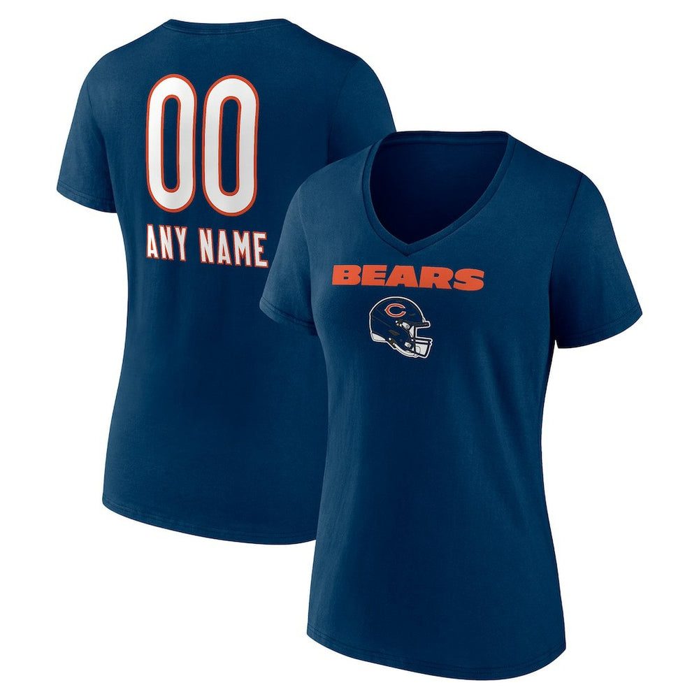Chicago Bears Women's Personalized Name & Number Team Wordmark V-Neck T-Shirt - Navy - NFL