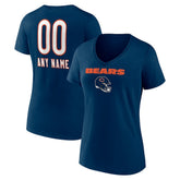 Chicago Bears Women's Personalized Name & Number Team Wordmark V-Neck T-Shirt - Navy - NFL
