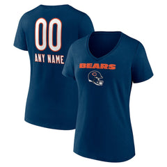 Chicago Bears Women's Personalized Name & Number Team Wordmark V-Neck T-Shirt - Navy - NFL