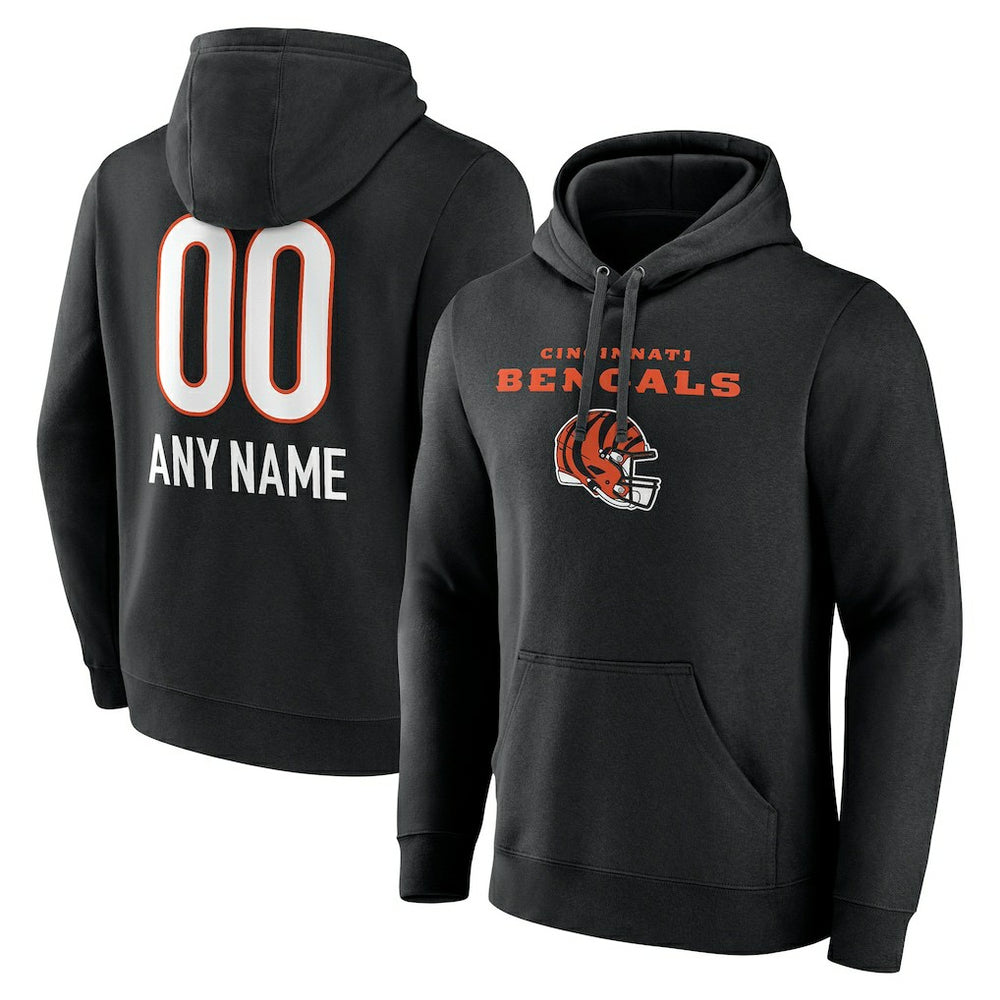 Cincinnati Bengals Personalized Name & Number Team Wordmark Pullover Hoodie - Black - NFL