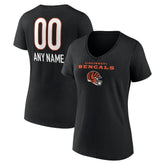 Cincinnati Bengals Women's Personalized Name & Number Team Wordmark V-Neck T-Shirt - Black - NFL