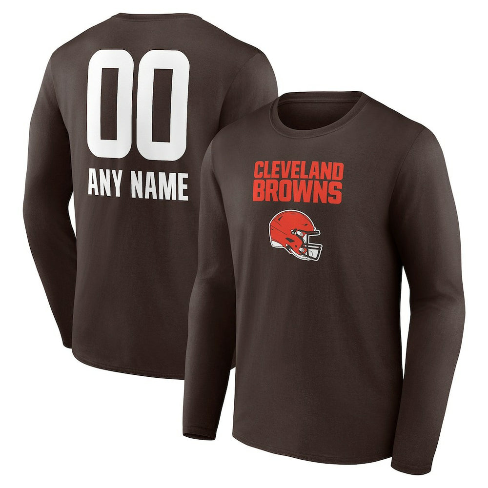 Cleveland Browns Personalized Name & Number Team Wordmark Long Sleeve T-Shirt - Brown - NFL