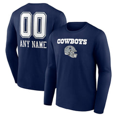 Dallas Cowboys Personalized Name & Number Team Wordmark Long Sleeve T-Shirt - Navy - NFL