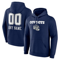 Dallas Cowboys Personalized Name & Number Team Wordmark Pullover Hoodie - Navy - NFL