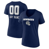 Dallas Cowboys Women's Personalized Name & Number Team Wordmark V-Neck T-Shirt - Navy - NFL