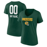 Green Bay Packers Women's Personalized Name & Number Team Wordmark V-Neck T-Shirt - Green - NFL