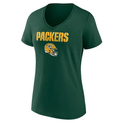 Green Bay Packers Women's Personalized Name & Number Team Wordmark V-Neck T-Shirt - Green - NFL