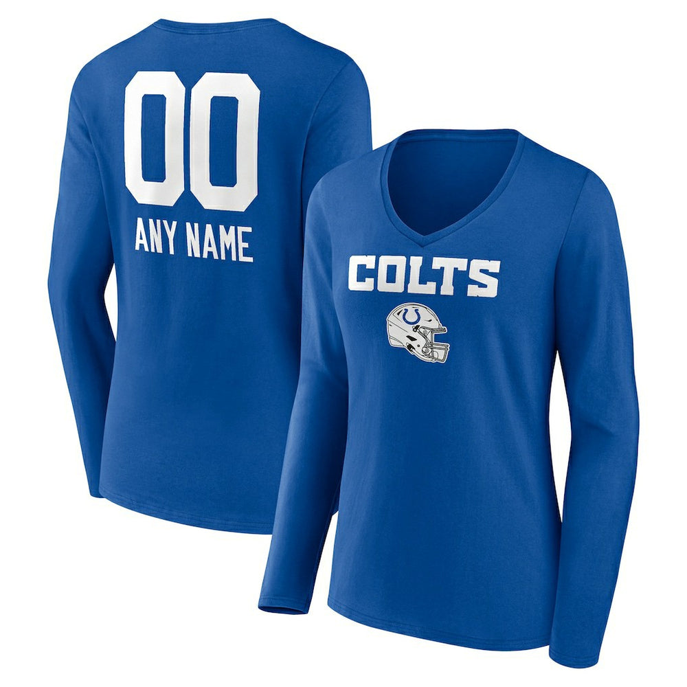 Indianapolis Colts Women's Personalized Name & Number Team Wordmark Long Sleeve V-Neck T-Shirt - Royal - NFL