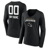 Jacksonville Jaguars Women's Personalized Name & Number Team Wordmark Long Sleeve V-Neck T-Shirt - Black - NFL