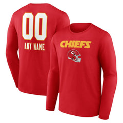 Kansas City Chiefs Personalized Name & Number Team Wordmark Long Sleeve T-Shirt - Red - NFL