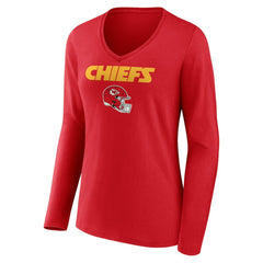 Kansas City Chiefs Women's Personalized Name & Number Team Wordmark Long Sleeve V-Neck T-Shirt - Red - NFL