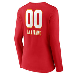Kansas City Chiefs Women's Personalized Name & Number Team Wordmark Long Sleeve V-Neck T-Shirt - Red - NFL