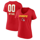 Kansas City Chiefs Women's Personalized Name & Number Team Wordmark V-Neck T-Shirt - Red - NFL