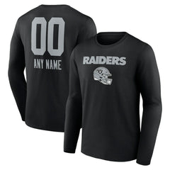 Las Vegas Raiders Personalized Name & Number Team Wordmark Long Sleeve T-Shirt - Black - NFL