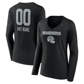 Las Vegas Raiders Women's Personalized Name & Number Team Wordmark Long Sleeve V-Neck T-Shirt - Black - NFL