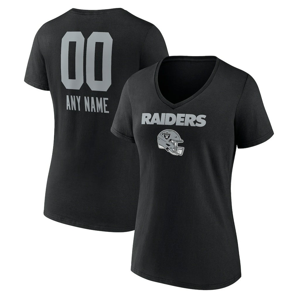 Las Vegas Raiders Women's Personalized Name & Number Team Wordmark V-Neck T-Shirt - Black - NFL