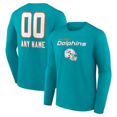 Miami Dolphins Personalized Name & Number Team Wordmark Long Sleeve T-Shirt - Aqua - NFL