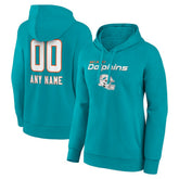 Miami Dolphins Women's Personalized Name & Number Team Wordmark Pullover Hoodie - Aqua - NFL