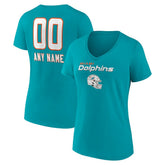 Miami Dolphins Women's Personalized Name & Number Team Wordmark V-Neck T-Shirt - Aqua - NFL