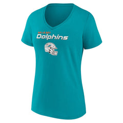 Miami Dolphins Women's Personalized Name & Number Team Wordmark V-Neck T-Shirt - Aqua - NFL