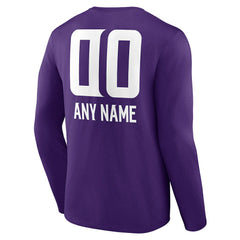 Minnesota Vikings Personalized Name & Number Team Wordmark Long Sleeve T-Shirt - Purple - NFL