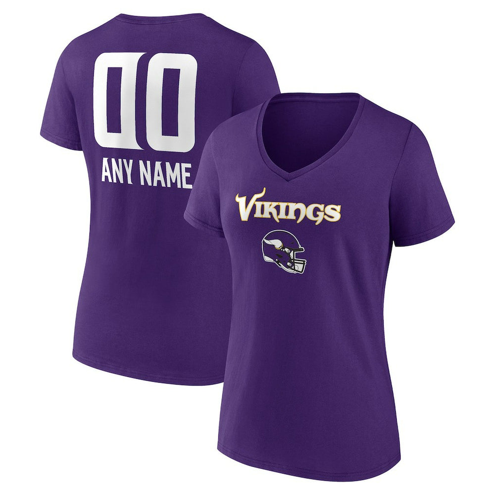Minnesota Vikings Women's Personalized Name & Number Team Wordmark V-Neck T-Shirt - Purple - NFL