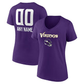 Minnesota Vikings Women's Personalized Name & Number Team Wordmark V-Neck T-Shirt - Purple - NFL