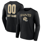 New Orleans Saints Personalized Name & Number Team Wordmark Long Sleeve T-Shirt - Black - NFL