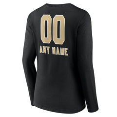 New Orleans Saints Women's Personalized Name & Number Team Wordmark Long Sleeve V-Neck T-Shirt - Black - NFL