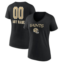 New Orleans Saints Women's Personalized Name & Number Team Wordmark V-Neck T-Shirt - Black - NFL