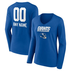 New York Giants Women's Personalized Name & Number Team Wordmark Long Sleeve V-Neck T-Shirt - Royal - NFL