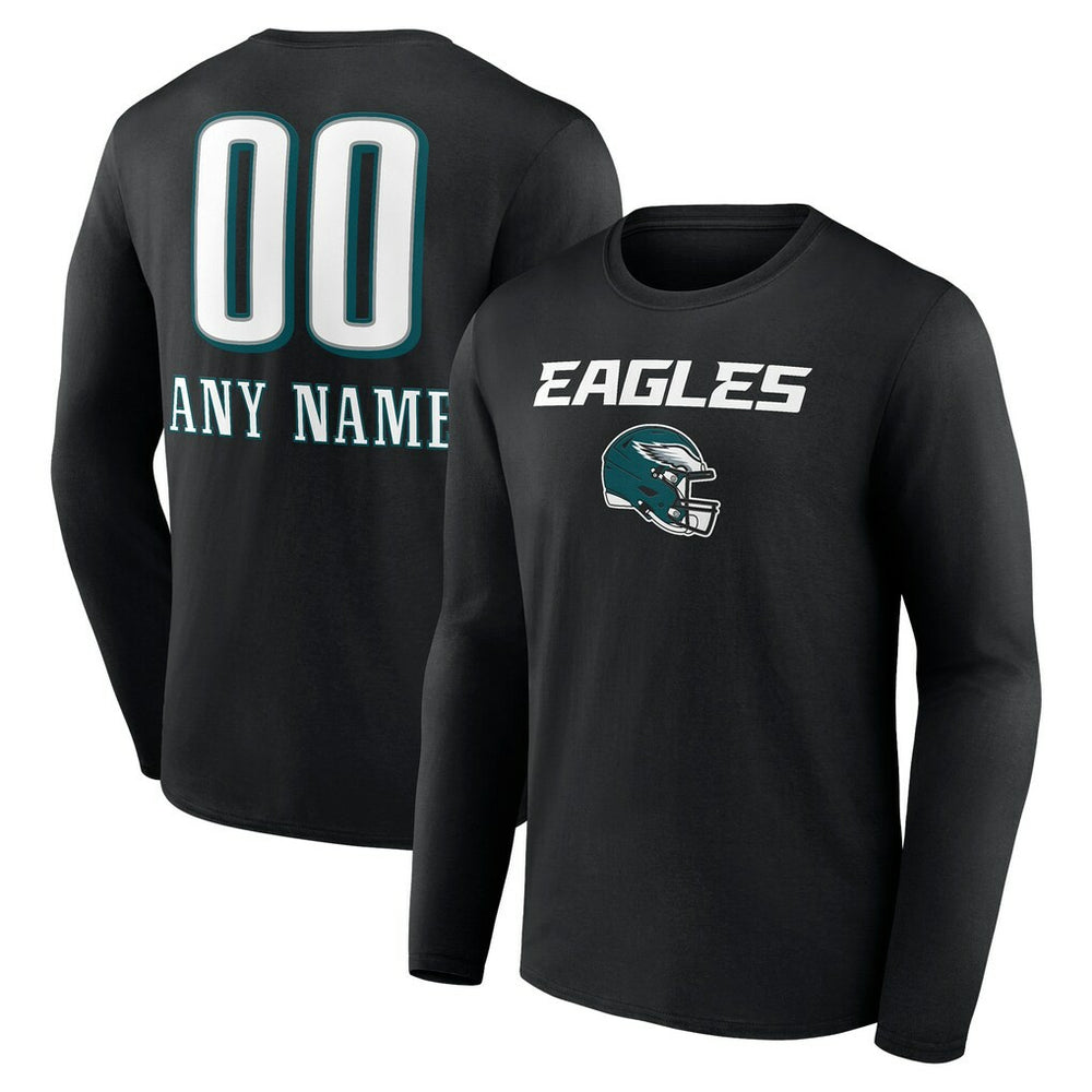 Philadelphia Eagles Personalized Name & Number Team Wordmark Long Sleeve T-Shirt - Black - NFL