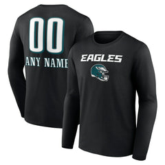 Philadelphia Eagles Personalized Name & Number Team Wordmark Long Sleeve T-Shirt - Black - NFL
