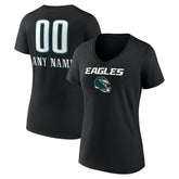 Philadelphia Eagles Women's Personalized Name & Number Team Wordmark V-Neck T-Shirt - Black - NFL