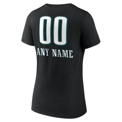 Philadelphia Eagles Women's Personalized Name & Number Team Wordmark V-Neck T-Shirt - Black - NFL
