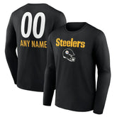 Pittsburgh Steelers Personalized Name & Number Team Wordmark Long Sleeve T-Shirt - Black - NFL